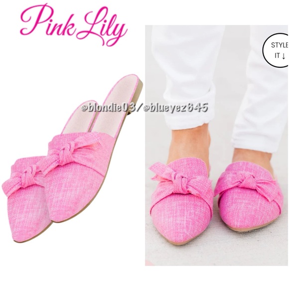 Pink Lily Audry Pink Tweed Bow Mule Flats 10 NWOB - Picture 1 of 7